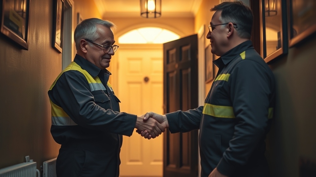 Engineer shaking hands with a Lower Edmonton homeowner after locating their leak